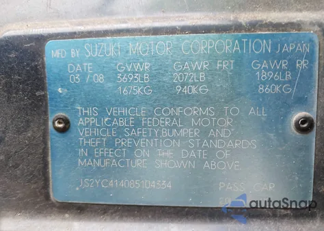 2008 Suzuki Sx4 Sport from USA, damaged, VIN JS2YC414085104334